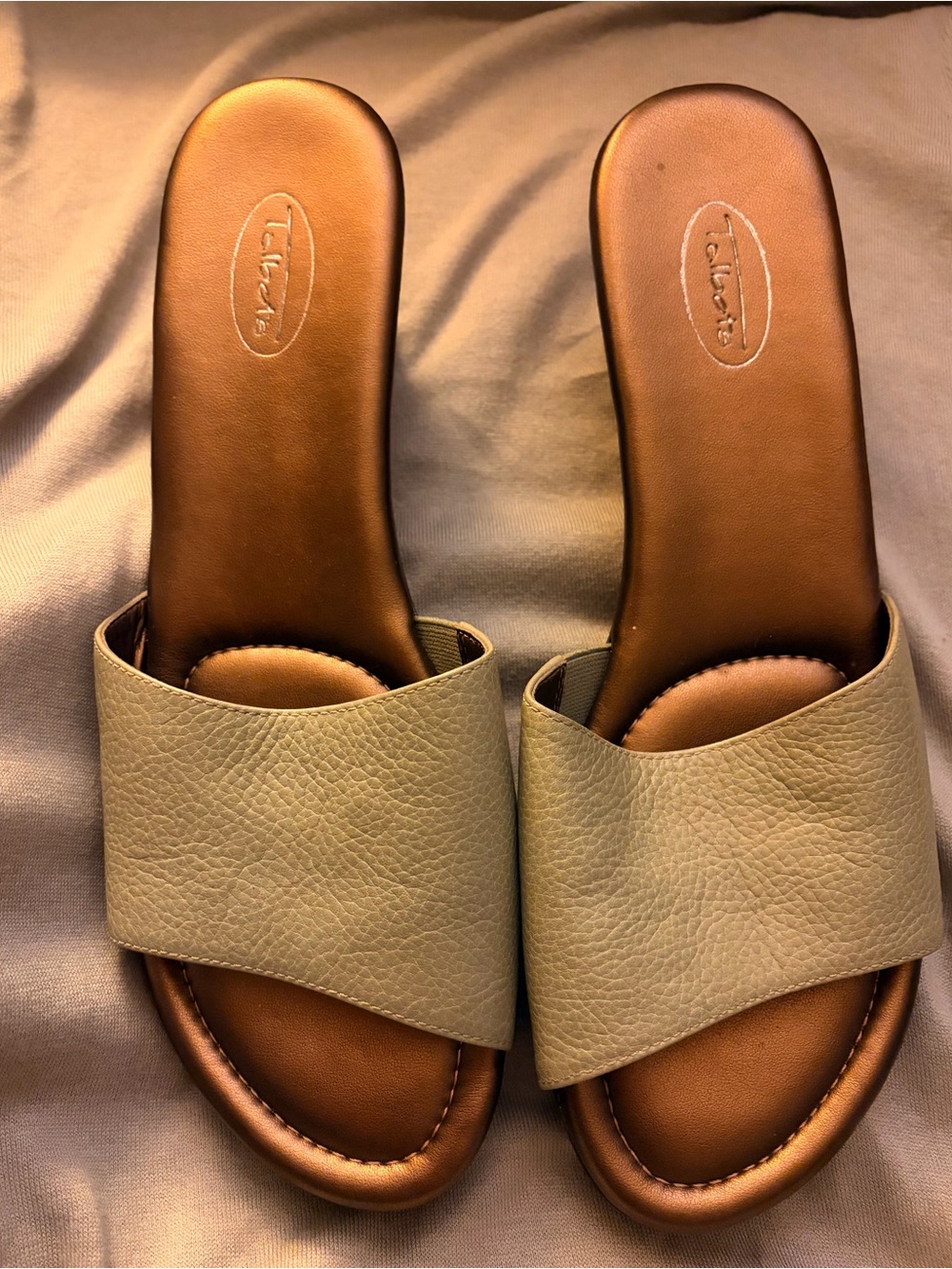 * Talbots Leather Slide Sandals in Olive Green SZ 9.5 As Is *